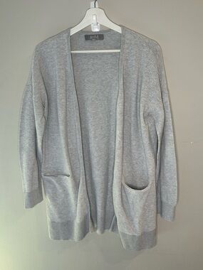 Marbled Light Gray Open-Front Ribbed Cardigan Sweater Large